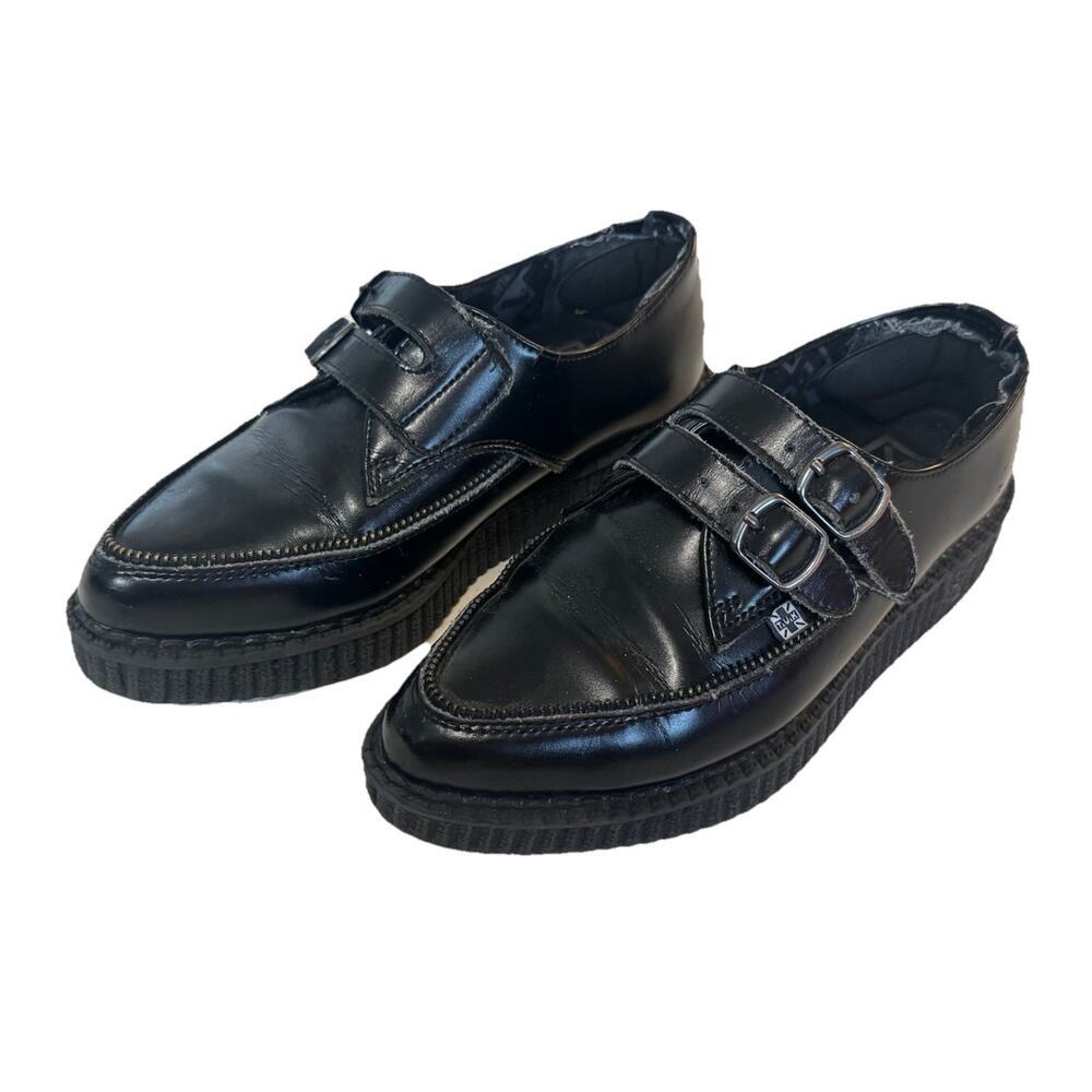 T.U.K Viva Mondo Cow Hair Leather Pointed Creeper Black Shoes Double Buckle 3/5